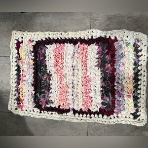Handmade crocheted rag rug bathroom mat 26x20